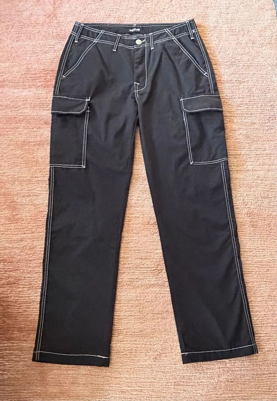 NWT True Religion Jet Black Cargo Pants Size 32 Straight Leg Utility Contrast St